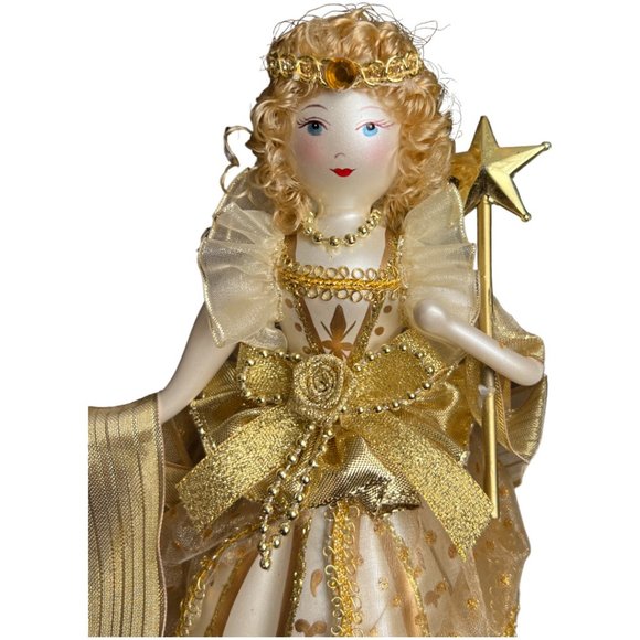 Vtg SOFFIERIA DE CARLINI Handblown Glass Gold Angel Tree Topper Wand Curls Italy - Picture 3 of 15